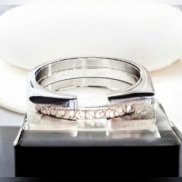 Womens Stainless Steel Round-Cut Clear CZ Ring - Picture 2 of 7